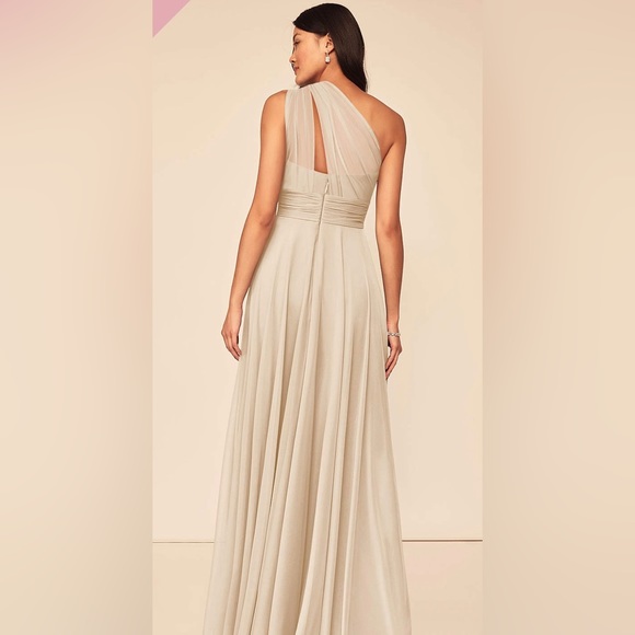 A-Line One Shoulder Mesh Floor-Length Dress Champagne - Picture 1 of 3